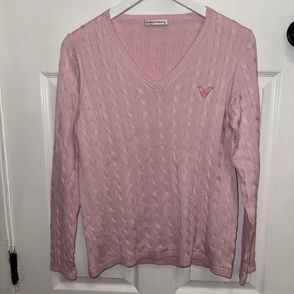 Fairway & Greene Women’s Pink Cable-knit Pima Cotton Sweater Pink Size L Logo‎